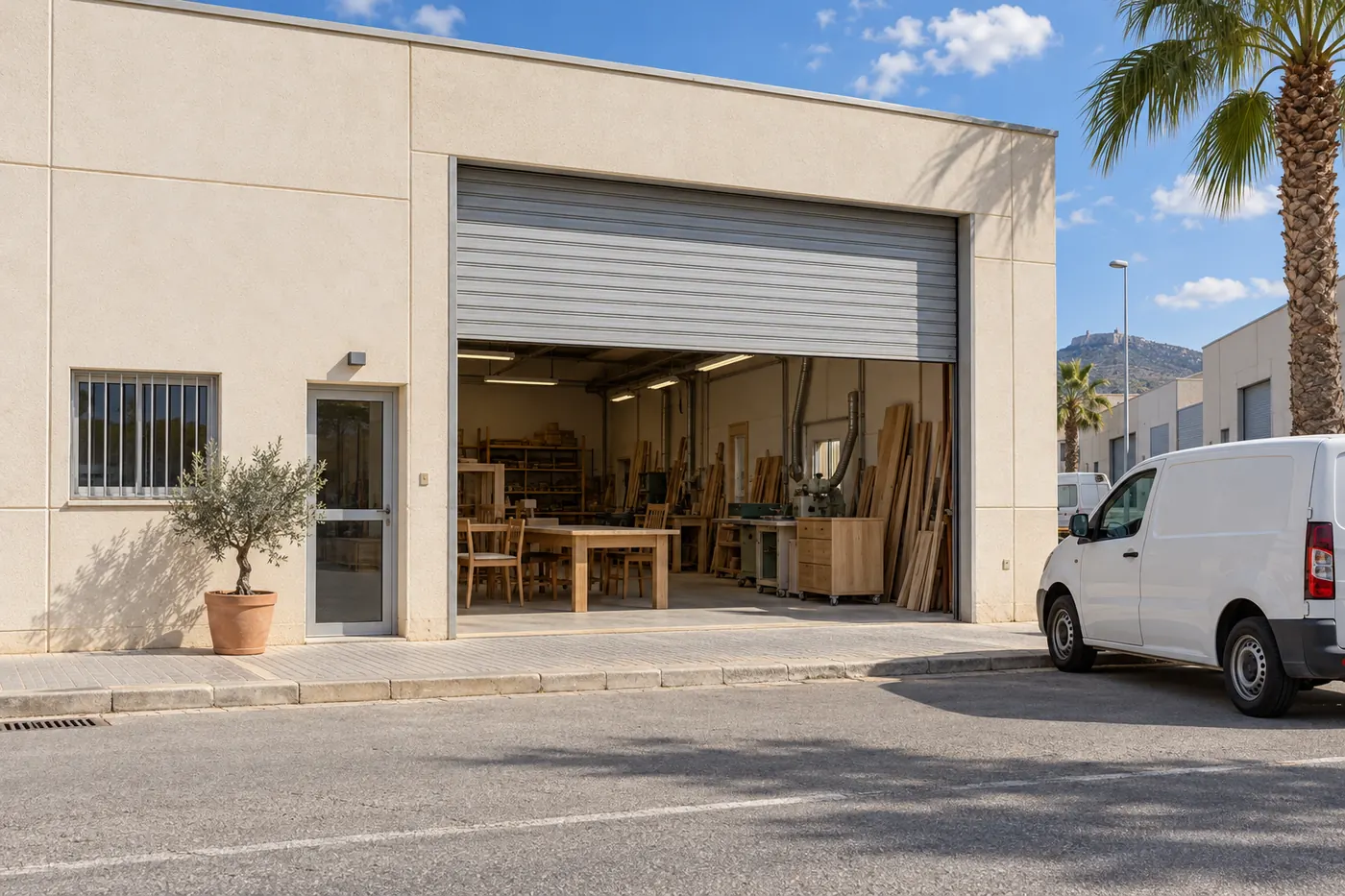 Fachada del taller y showroom de Treetalee en el polígono Fuente del Jarro de Paterna